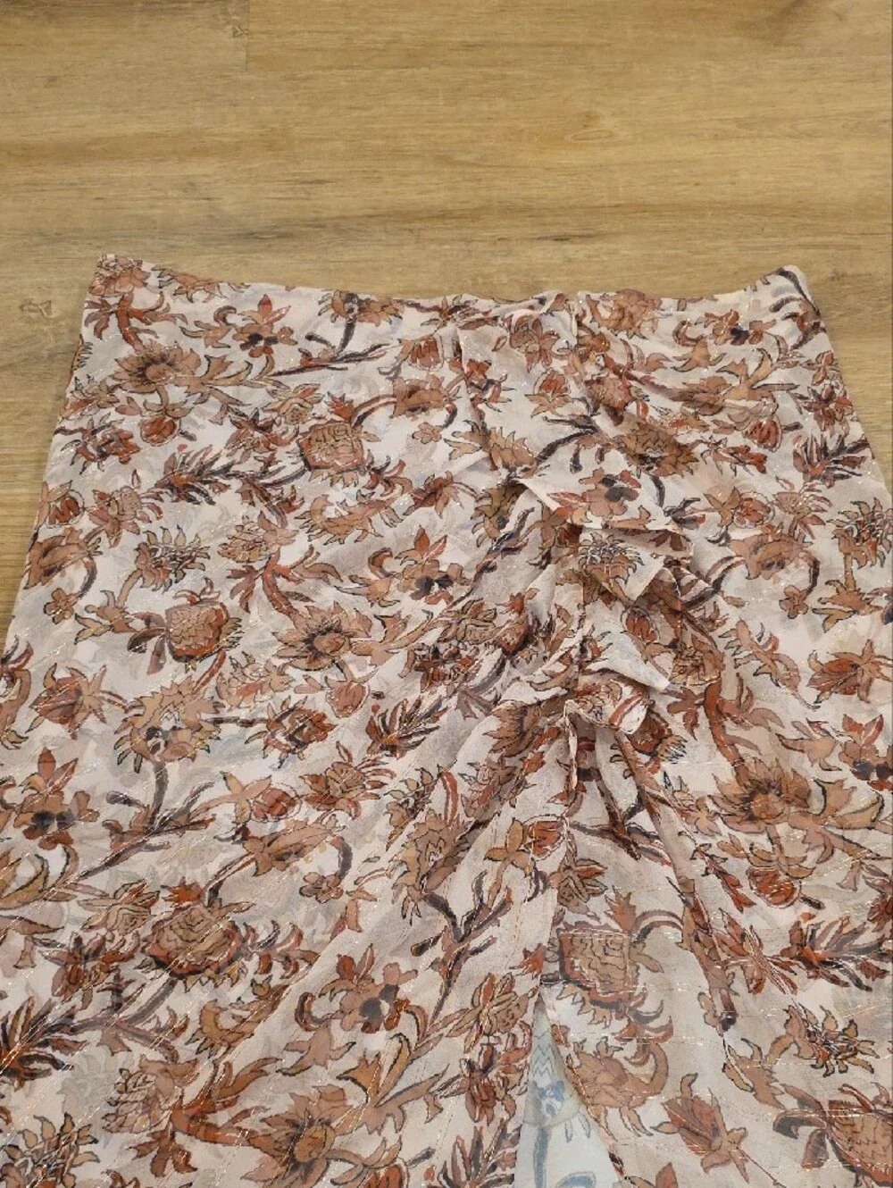 Veronica Beard Sz 14 Floral Ruched Front Women’s Skirt in Blush Brown